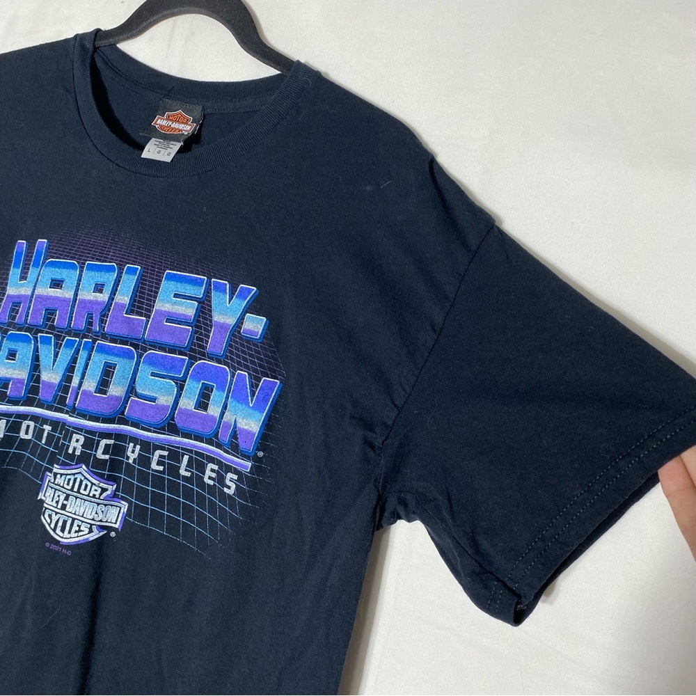 Harley-Davidson Edmonton Alberta Canada Black Blue Purple Graphic T-Shirt L - Picture 8 of 13